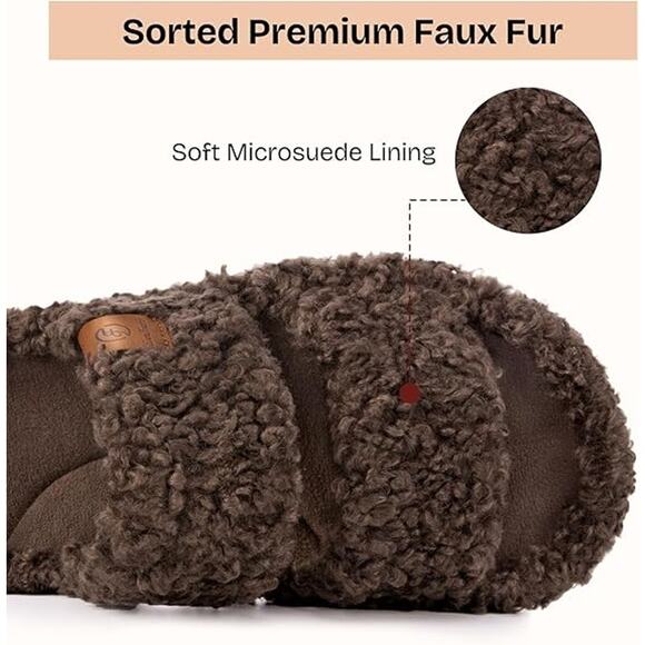 New EverFoams Women Size 9-10 Brown Fuzzy Open Toe Slide On Memory Foam Slippers - Picture 4 of 5